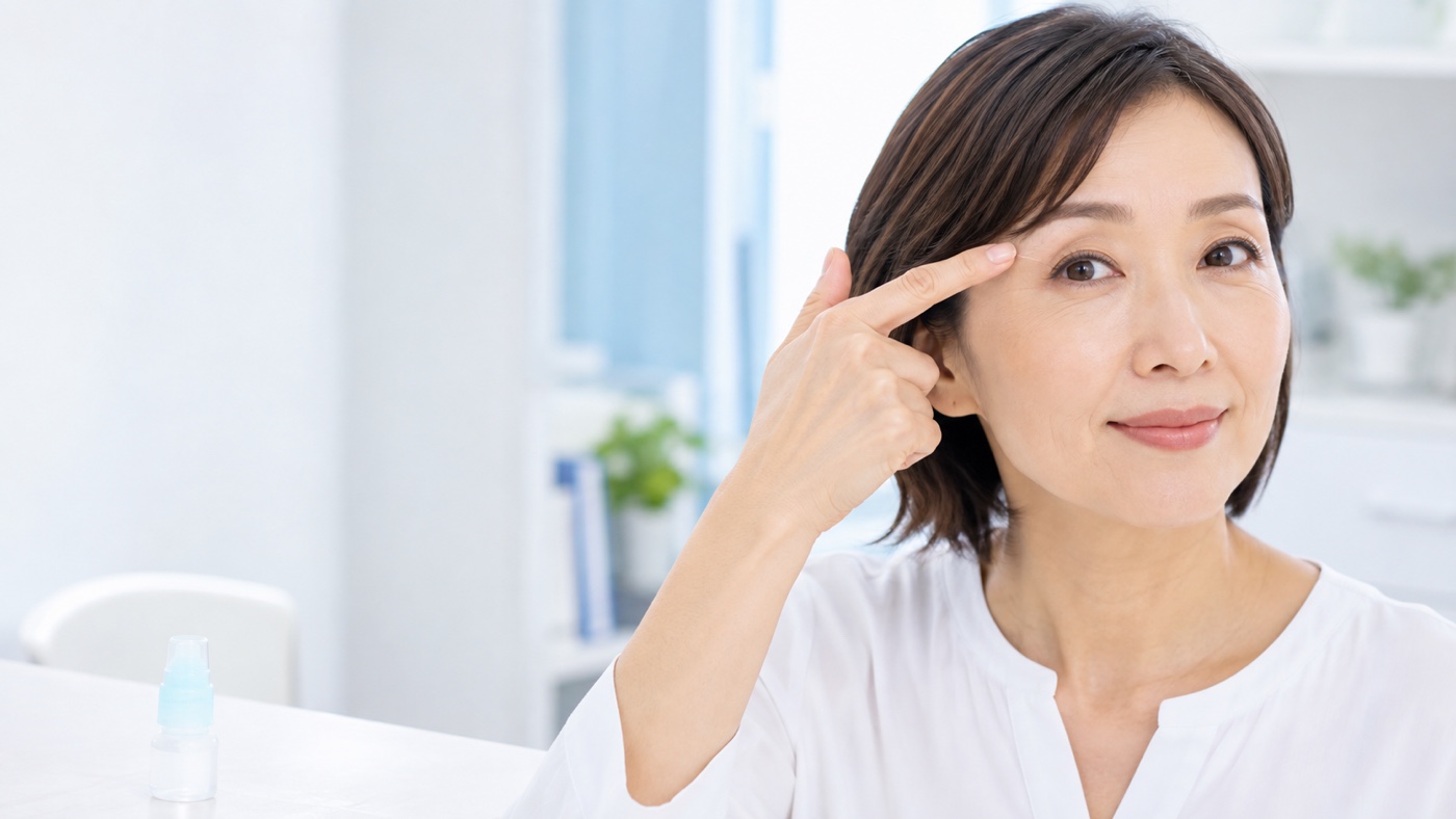 まぶたについて眼科で相談する成人女性のイメージ